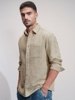 HIGHLANDER - Men Beige Dobby Textured Relaxed Shirt