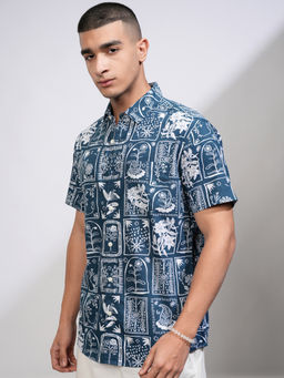 HIGHLANDER - Men Blue Printed Slim Fit Slim Fit Casual Shirt