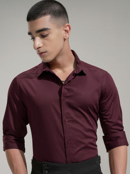 HIGHLANDER - Men Maroon Premium Satin Solid Occasion Shirt