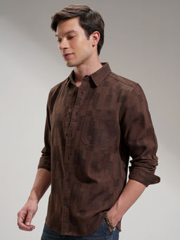 HIGHLANDER - Men Brown Slim Fit Opaque Collar Shirt
