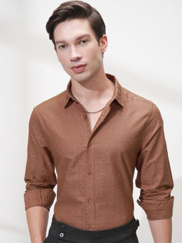 HIGHLANDER - Men Rust Slim Fit Opaque Party Shirt