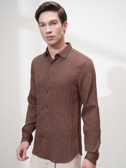 HIGHLANDER - Men Brown Slim Fit Textured Party Shirt
