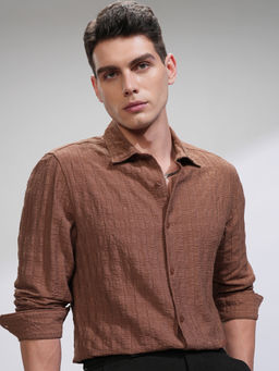 HIGHLANDER - Men Brown Slim Fit Opaque Party Shirt