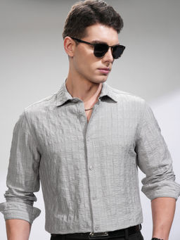 HIGHLANDER - Men Grey Slim Fit Opaque Party Shirt
