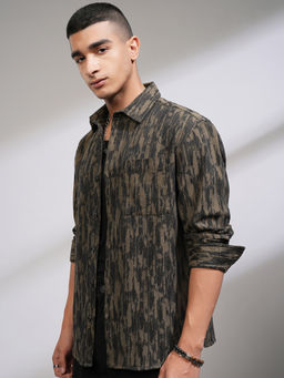 HIGHLANDER - Men Black Dobby Textured Casual Relaxed Shirt