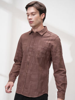 HIGHLANDER - Men Brown Regular Fit Textured Spread Collar Casual Shirt