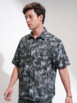 HIGHLANDER - Men Grey Printed Spread Collar Slim Fit Casual Shirt