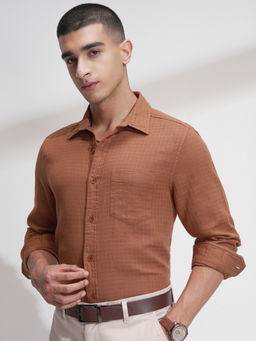 HIGHLANDER - Men Rust Regular Fit Checks Spread Collar Cotton Casual Shirt