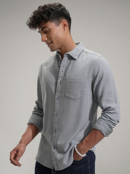 HIGHLANDER - Men Grey Regular Fit Checks Spread Collar Cotton Casual Shirt