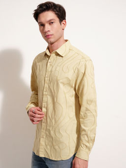 HIGHLANDER - Men Cream Jacquard Terry Textured Relaxed Shirt