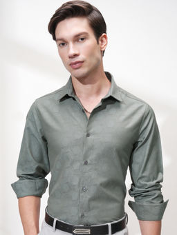 HIGHLANDER - Men Green Textured Slim Fit Opaque Casual Shirt