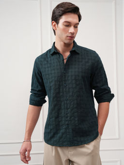 HIGHLANDER - Men Navy Blue Slim Fit Casual Shirt