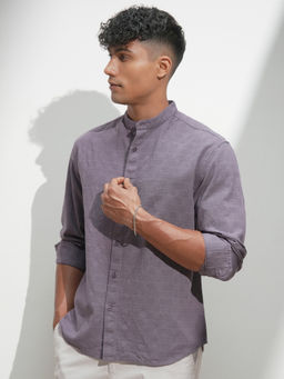 HIGHLANDER - Men Purple Relaxed Fit Textured Mandarin Collar Casual Shirt