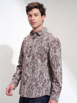 HIGHLANDER - Men Mauve Relaxed Fit Printed Spread Collar Cotton Casual Shirt