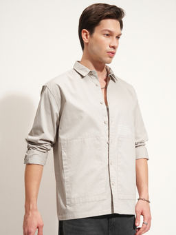 HIGHLANDER - Men Grey Typography Stylised Pocket Oversized Shirt