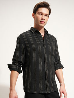 HIGHLANDER - Men Black Striped Relaxed Shirt