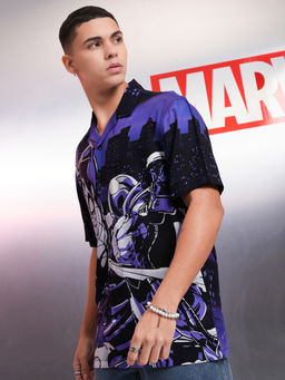 HIGHLANDER - Men Purple Spider-Man Printed Cuban Collar Viscose Relaxed Shirt