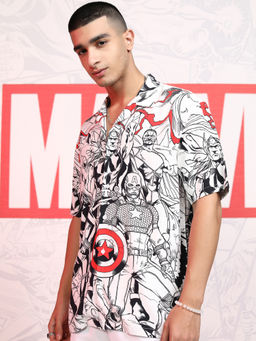 HIGHLANDER - Men White Avengers Printed Cuban Collar Viscose Relaxed Shirt
