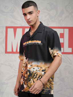 HIGHLANDER - Men Black Deadpool Printed Viscose Relaxed Shirt