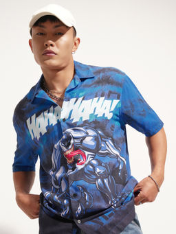 HIGHLANDER - Men Venom Blue Printed Cuban Collar Viscose Relaxed Shirt