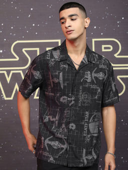 HIGHLANDER - Men Black Darth Vader Star Wars Printed Viscose Relaxed Shirt