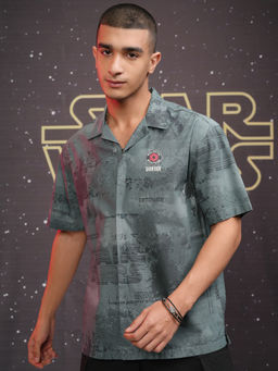 HIGHLANDER - Men Star Wars Green Printed Cuban Collar Cotton Relaxed Shirt