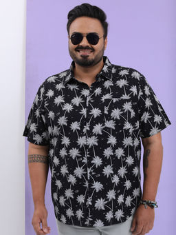 HIGHLANDER - Men Black Plus Size Printed Cotton Shirt
