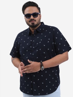 HIGHLANDER - Men Navy Blue Plus Size Conversational Printed Cotton Shirt
