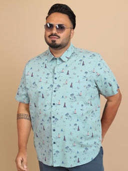 HIGHLANDER - Men Plus Size Powder Blue Regular Fit Casual Shirt