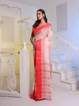 CHARUKRITI - Light Beige Handwoven Cotton Tant Saree