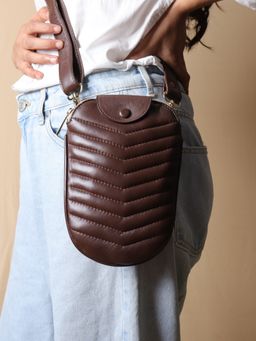 The Bicyclist - Dark Brown Quilted Genuine Leather Sling Bag