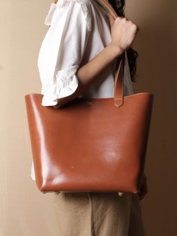The Bicyclist - Tan Genuine Leather Tote Handbag