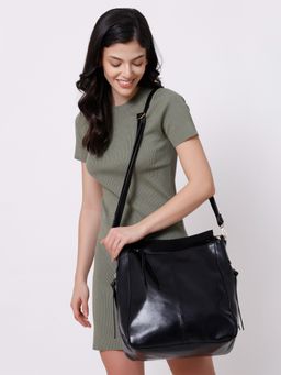 Yelloe - Black Synthetic Leather Handbag for Women