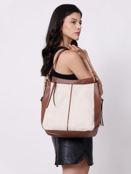 Yelloe - Off White-Tan Canvas Handbag for Women