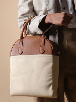 The Bicyclist - Unisex Off White Canvas and Genuine Leather 13In Laptop Shoulder Bag