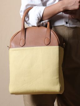 The Bicyclist - Unisex Yellow Canvas and Genuine Leather 13In Laptop Shoulder Bag