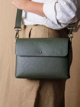 The Bicyclist - Green Genuine Leather Crossbody Shoulder Sling Bag