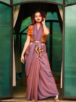 Suta - Lavender Solid Cotton Blend Saree without Blouse