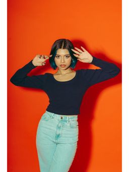 FREAKINS - Indigo Scoop Neck Top