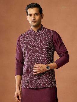 KISAH - Men Wine Self Design Cording Jacket