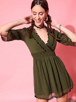 STREET 9 - Women Olive Swiss Dot Dress