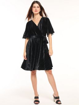 Cover Story - Black Velvet Mini Dress with Belt