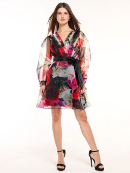 Cover Story - Multi-Color Organza Mini Dress with Belt