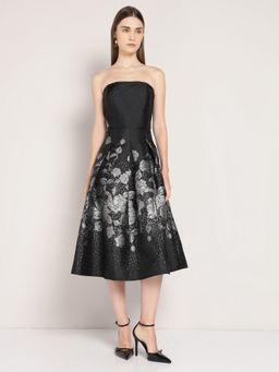 Cover Story - Black Jacquard Floral Dress