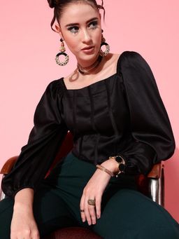 STREET 9 - Women Satin Black Corset Top