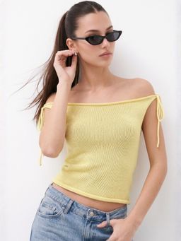 Outzidr - Women Yellow Off-Shoulder Sheer Fitted Top