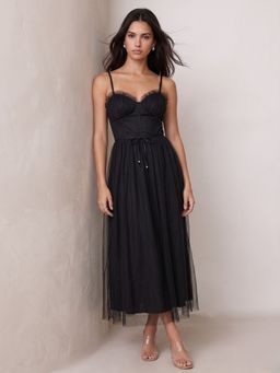 Outzidr - Black Corset Style Tulle Dress