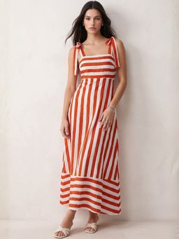 Outzidr - Orange Striped Maxi Dress