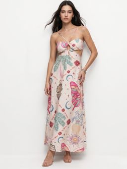 Outzidr - Multi-Color Off-Shoulder Printed Maxi Dress