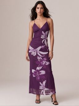 Outzidr - Purple Floral Printed Dress
